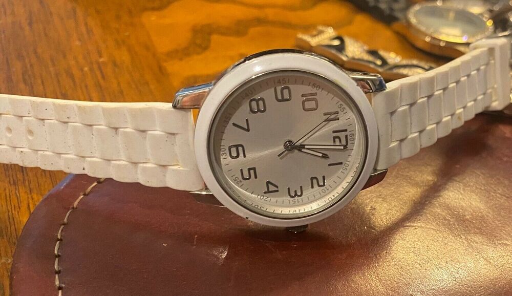 Women's 37mm silver Tone Xhiliration Watch, White Poly Band and Bezel